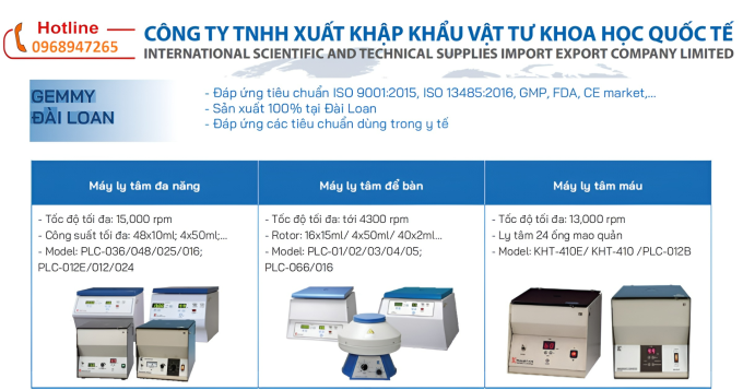 Máy ly tâm chính hãng GEMMY - ĐÀI LOAN
