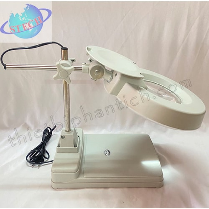 Kính lúp công nghiệp để bàn, thân cọc, gương tròn LT-86B 20X Led