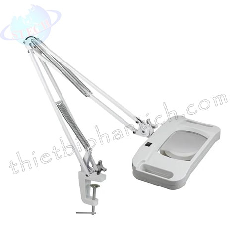 Kính lúp công nghiệp, kẹp bàn, thân gập, thấu kính chữ nhật xanh LT-86G 10X LED 