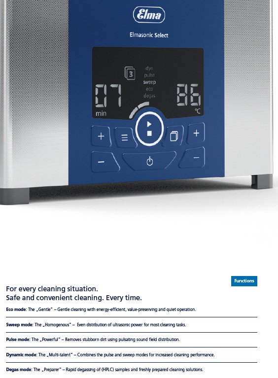 Tính năng dòng bể rửa siêu âm ELMA SELECT series