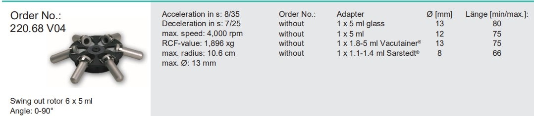Máy ly tâm rotor văng 6 ống x5ml 6.000 vòng/phút Hermle Z 206 A
